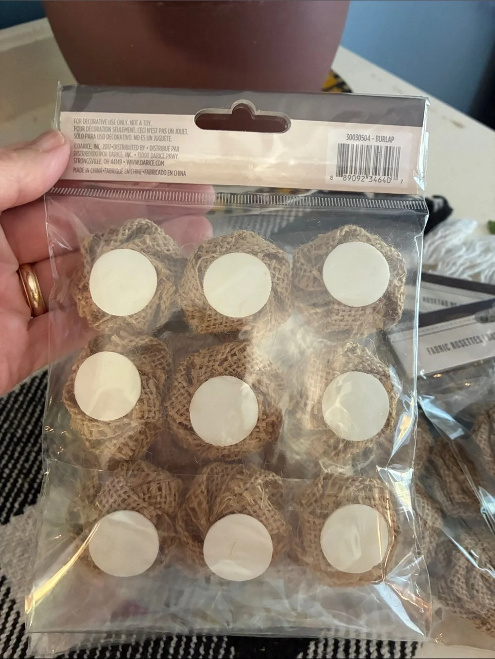 NWOT Darice Burlap Rose Accents in Natural Tan. Set of 4 packs.